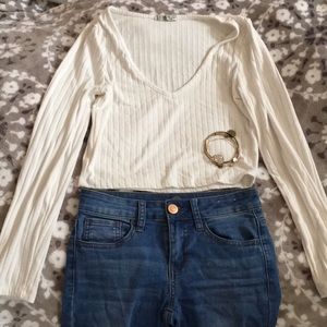 Cropped ribbed white crop top